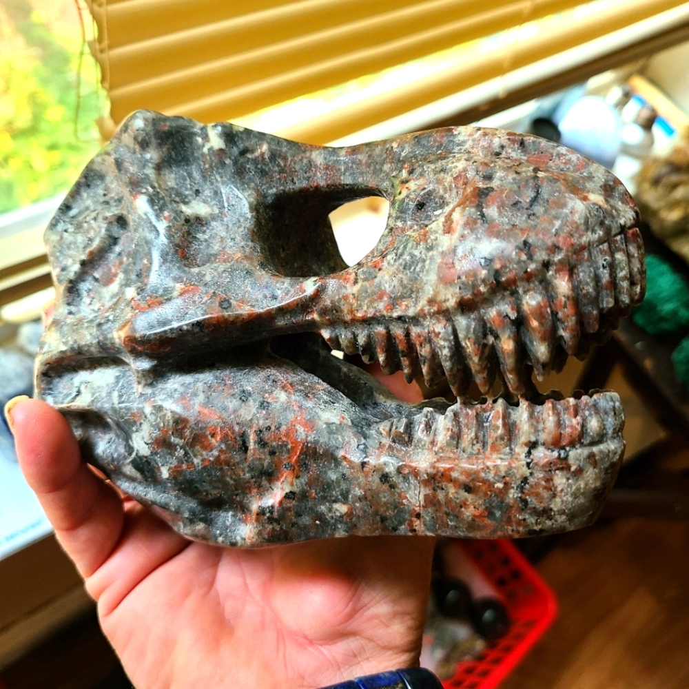 Yooperlite Dino skull carving